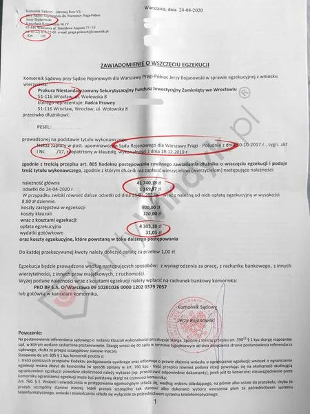 Egzekucja długów przez komornika